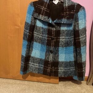 Carlisle size 6 turquoise, and brown plaid wool jacket